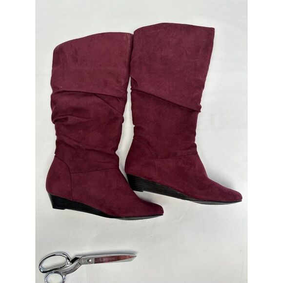 ANA Faux Suede‎ Mid Calf Slouch Dress/Casual Burgundy Boots Size 6M - Picture 1 of 10